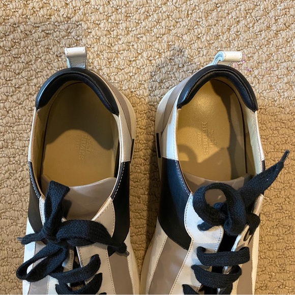 Hermès Men’s Rebus Low Top Black & White & Grey Leather Sneakers UK9 (EUR 42) - Picture 4 of 11